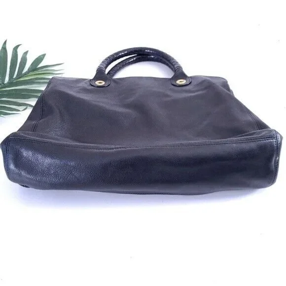 Elie Tahari Black Leather Shoulder Bag Braided Handle - Picture 8 of 11